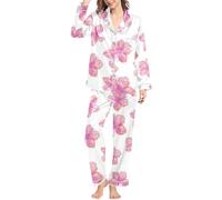 Ensemble Pyjama Femme - Ensemble Pyjama Femme Confortable en Vêtement de Nuit Doux avec Pantalon Long et Col en V pour Détente