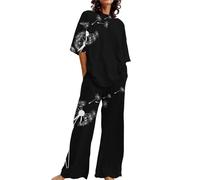 Ensemble Pyjama Femme Ensembles 2 Pièces Pajamas Coton Printemps Homewear Femmes Doux Grande Taille Ensemble Pyjama Manches Courtes Hauts Pantalon Costume Noir Set Classique Pyjama Femme Coton