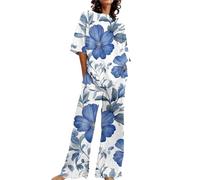 Ensemble Pyjama Femme Ensembles 2 Pièces Pajamas Coton Printemps Homewear Femmes Doux Grande Taille Ensemble Pyjama Manches Courtes Hauts Pantalon Costume Noir Set Classique PJ Femme Coton