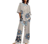 Ensemble Pyjama Femme Ensembles 2 Pièces Pajamas Coton Printemps Homewear Femmes Doux Grande Taille Ensemble Pyjama Manches Courtes Hauts Pantalon Costume Noir Set Classique Pyjamas Femme Coton
