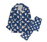 Ensemble Pyjama Femme Halloween Pyjama Grande Taille, Tenue D'IntéRieur 14 PièCes Vacances Confortable à Manches Longues Doux pour Une DéTente pour La Routine du Coucher Salon du Matin