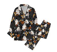 Ensemble Pyjama Femme Halloween Pyjama Grande Taille, Tenue D'IntéRieur 5 PièCes Vacances Confortable à Manches Longues Doux pour Une DéTente pour La Routine du Coucher Salon du Matin