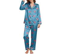 Ensemble Pyjama Femme Hiver,Pyjama Doux Et éLéGant à Imprimé Saint-Valentin VêTement De Nuit Confortable pour des Nuits Douillettes
