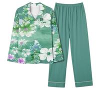 Ensemble Pyjama Femme Manches Longues, Pyjama Femme Doux Hiver Imprimé Confortable Ensemble Nuit DéTente VêTements Longs Deux PièCes ÉLéGant LéGer Respirant AgréAble à