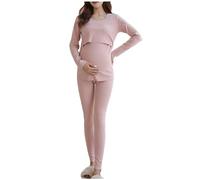 Ensemble Pyjama Femme Maternité Vêtements 2 Pièces Allaitement Grossesse Manche Longue Col Rond et Pantalon Ensemble de Nuit Couleur Unie Loungewear Costume Vêtements D'Intérieur Grande Taille