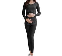 Ensemble Pyjama Femme Maternité Vêtements 2 Pièces Allaitement Grossesse Manche Longue Col Rond et Pantalon Ensemble de Nuit Couleur Unie Loungewear Costume Vêtements D'Intérieur Grande Taille