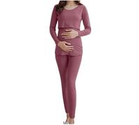 Ensemble Pyjama Femme Maternité Vêtements 2 Pièces Allaitement Grossesse Manche Longue Col Rond et Pantalon Ensemble de Nuit Couleur Unie Loungewear Costume Vêtements D'Intérieur Grande Taille