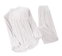 Ensemble Pyjama Femme Noir Pyjama Une Piece Femme Ensemble Cardigan à Manches Longues en Velours pour Couleur Unie Bouton Ouvert Épais Femmes Short Ete Satin White L