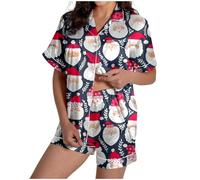 Ensemble Pyjama Femmes Short Pyjama Femme Shorty Femme Motif Imprimé Mignon Bouton Manches Courtes Haut Ensemble Short Et Haut De Été Soie Black S