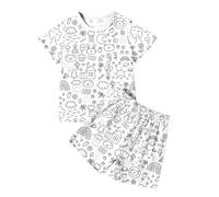 Ensemble Pyjama Fille Ensemble de Pyjamas à colorier pour Enfants,vêtements d'intérieur Peints à la Main,t-Shirts Manches Courtes et Shorts,pour garçons et Filles,avec lesquels (White,5-6 Ans)
