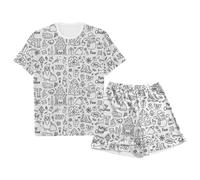 Ensemble pyjama graffiti avec short à manches courtes pour enfants Ensemble De VêTements De Maison Peints à La Main pour Enfants Pyjama à Colorier pour GarçOn De Pyjama Fille a Colorier Vêtements