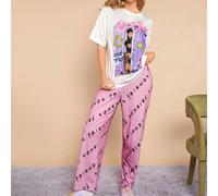 Ensemble pyjama grande taille comprenant un Top large blanc avec un graphique de personnage et de lettres décontracté, ainsi qu'un pantalon ample avec imprimé de logo rose L,M,S,XL,XS,XXL,XXS,XXXL,XXX