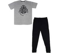 Ensemble pyjama Harry Potter pour homme - Ensemble 2 pièces avec t-shirt et pantalon de jogging - Blason de Poudlard - Tailles S, M, L, XL, XXL - Tissu doux, gris, M