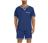 Ensemble Pyjama Homme ete LéGèRe et Respirante Vêtements de Nuit à Manches Courtes et Bas de Pyjama Hommes Vêtements de Détente Doux Loungewear Pyjamas T-Shirt + Short Ensembles Sportswear Pas Cher