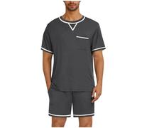 Ensemble Pyjama Homme ete LéGèRe et Respirante Vêtements de Nuit à Manches Courtes et Bas de Pyjama Hommes Vêtements de Détente Doux Loungewear Pyjamas T-Shirt + Short Ensembles Sportswear Pas Cher