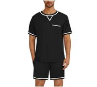Ensemble Pyjama Homme ete LéGèRe et Respirante Vêtements de Nuit à Manches Courtes et Bas de Pyjama Hommes Vêtements de Détente Doux Loungewear Pyjamas T-Shirt + Short Ensembles Sportswear Pas Cher