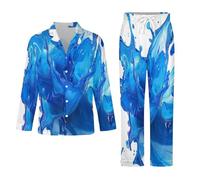 Ensemble Pyjama Homme - Pigment Bleu Ensemble De Nuit d'hiver Décontracté Et Doux Composé d'un Haut À Manches Longues Et d'un Pantalon Deux Pièces Amples. XXL