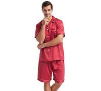 Ensemble Pyjama Homme, Pyjama Hommes Ete,VêTements De Nuit en Satin Doux Et Lisse à Manches Courtes Pantalon Court VêTements De Nuit Homme avec Poches Pyjama Deux PièCes