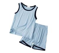 Ensemble Pyjama Kawaii d'été pour Enfants Deux pièces Tops Col Rond+Shorts Imprimé Vêtement Enfant Fille Taille 7-14 Ans Ensembles de Court en Coton Doux Ado