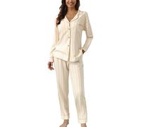 Ensemble pyjama long en satin pour femme - Élégant - Chemise de nuit légère - Manches longues - Automne - Hiver - Pantalon de pyjama deux pièces - Vêtement de maison - Vêtement de détente avec