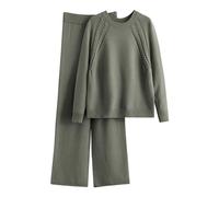 Ensemble pyjama long pour femme - Vêtement de nuit et jambe droite - Combinaison en tricot uni - Tricoté doux - Mode élégant - Ensemble de salon ample et confortable, Green3., XL