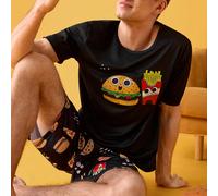 Ensemble pyjama maison décontracté et confortable pour hommes avec t-shirt à graphique humoristique imprimé de restauration rapide américaine de style bande dessinée et shorts L,M,S,XL,XXLNourriture &
