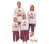 Ensemble Pyjama Noel Famille Manches Longues Coton Couple Ensembles Pyjama Haut Imprimé et Pantalon à Carreaux Vêtements de Nuit 2 Pièces à Manches Longues Parent-Enfant Set pour Unisex Enfant Bébé