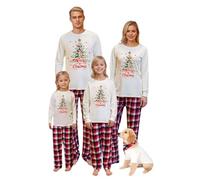 Ensemble Pyjama Noel Famille Manches Longues Coton Couple Ensembles Pyjama Haut Imprimé et Pantalon à Carreaux Vêtements de Nuit 2 Pièces à Manches Longues Parent-Enfant Set pour Unisex Enfant Bébé