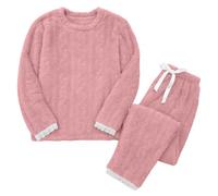 Ensemble Pyjama Polaire Femme Jacquard Coupe Ample Décontracté Tenue Maison