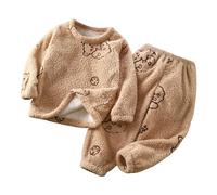 ensemble pyjama polaire fille 1-12 ans hiver chaud lapin ours fleurs mignon sweat pull garcon doux peluche manche longue et pantalon vetement de nuit fille molletonné loungewear (Khaki, 2-3 ans)