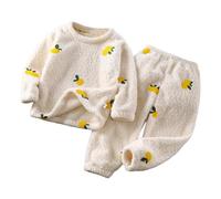 ensemble pyjama polaire fille 1-12 ans hiver chaud lapin ours fleurs mignon sweat pull garcon doux peluche manche longue et pantalon vetement de nuit fille molletonné loungewear (Beige, 2-3 ans)