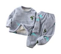 ensemble pyjama polaire fille 1-12 ans hiver chaud lapin ours fleurs mignon sweat pull garcon doux peluche manche longue et pantalon vetement de nuit fille molletonné loungewear (Navy, 3-4 ans)