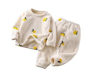 ensemble pyjama polaire fille 1-12 ans hiver chaud lapin ours fleurs mignon sweat pull garcon doux peluche manche longue et pantalon vetement de nuit fille molletonné loungewear (Beige, 2-3 ans)