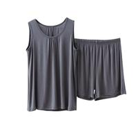 Ensemble pyjama pour femme - Col en U - Court - Combinaison d'été pour la maison - Sans manches - Débardeur et short - Deux pièces - Vêtements de nuit - Grandes tailles - Loungewear
