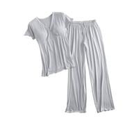 Ensemble Pyjama pour Femme Été Pyjama Femme Tee Shirt À Manches Courtes Et Pantalon Capri Vêtements De Nuit Modal Lot de Deux Respirant Léger Décontracté Sleepwear
