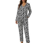 Ensemble Pyjama pour Femme,Haut à Manches Longues Boutonné Sur Le Devant,Confortable et Respirant,Coupe Ample à Jambes Droites,Sans éTiquette pour Un Sommeil et Une DéTente Sans Encombre(O,XXL)