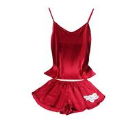 Ensemble pyjama pour femmes décontracté sexy maison mince gilet porte-jarretelles deux pièces pyjama pyjama combinaison de loisirs pyjama pour femme, rouge, XL
