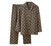 Ensemble pyjama pour homme avec imprimé intégral - Ensemble pyjama à manches courtes composé d'une chemise et d'un short - Vêtement de nuit d'été léger, Style Z01 marron, L