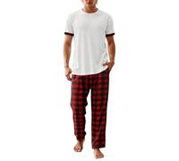 Ensemble pyjama pour homme avec pantalon à carreaux - Pyjama deux pièces composé d'un t-shirt à manches courtes et d'un pantalon de pyjama long | Vêtement de nuit confortable pour homme, Style_w03