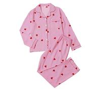 Ensemble Pyjama rayé pour Femme avec Motif Coeur-Pyjama à Manches Longues avec Chemise et Pantalon Vêtement de Nuit élégant Jour de la Saint-Valentin Satin Ensemble de Pyjama à imprimé cœur #0123