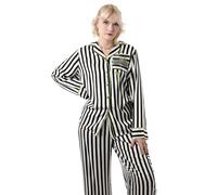 Ensemble pyjama rayé pour femme (Noir et Blanc) | Pyjamas à manches longues et jambes longues | Vêtements de nuit pour dames Beetlejuice | Ensemble de vêtements de nuit confortables pour femmes