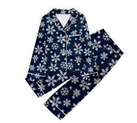 Ensemble Pyjamas Assortis Satin pour Fille Pyjama Moche Noels Manches Longues Pantalons Longs Ensemble Pyjamas Noël, 2 Pièces Costume Noëls Imprimé pour Enfant Filles 4-13 Ans x1