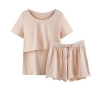 Ensemble Pyjamas Manches Vêtements de Nuit Allaitement Femmes Chemise et Ensemble T Bébé Maternité Tops Shorts Courts Maternité Sommeil Ensemble Éponge, kaki, L
