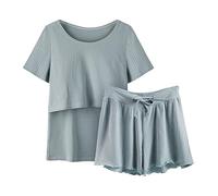 Ensemble Pyjamas Manches Vêtements de Nuit Allaitement Femmes Chemise et Ensemble T Bébé Maternité Tops Shorts Courts Maternité Sommeil Ensemble Éponge, vert, L