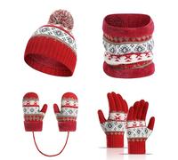 Ensemble Quatre Pièces Enfants Hiver Bonnet Écharpe Gants Corde Suspension Tricoté Épais Chaud Garçons Filles 3 à 10 Ans Confortable