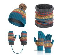 Ensemble Quatre Pièces Enfants Hiver Bonnet Écharpe Gants Corde Suspension Tricoté Épais Chaud Garçons Filles 3 à 10 Ans Confortable