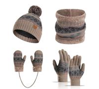 Ensemble Quatre Pièces Enfants Hiver Bonnet Écharpe Gants Corde Suspension Tricoté Épais Chaud Garçons Filles 3 à 10 Ans Confortable