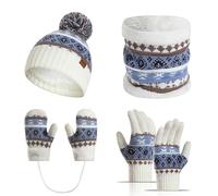 Ensemble Quatre Pièces Enfants Hiver Bonnet Écharpe Gants Corde Suspension Tricoté Épais Chaud Garçons Filles 3 à 10 Ans Confortable