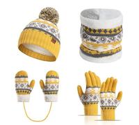 Ensemble Quatre Pièces Enfants Hiver Bonnet Écharpe Gants Corde Suspension Tricoté Épais Chaud Garçons Filles 3 à 10 Ans Confortable