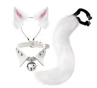 Ensemble Queue et Oreilles Queue de Fourrure de Renard Cosplay Costume Fête Super Énorme Queue De Renard En Fausse Fourrure Avec Oreilles Et Collier De Cloches Pour Halloween, Noël, Fête Costumée